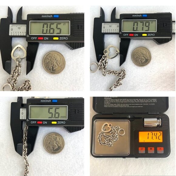 Solid Sterling Silver 925 UD Diamond Chip Heart Charm Cable Chain Bracelet 7.25" - Picture 10 of 16